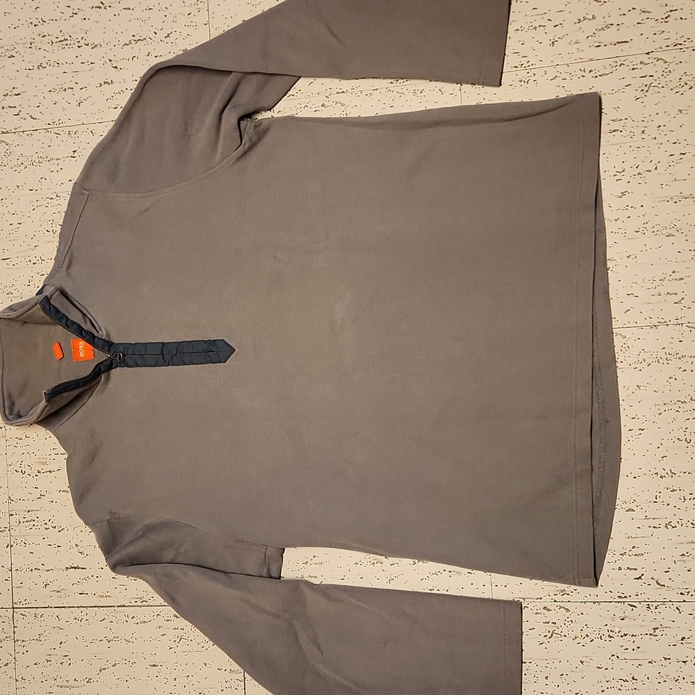 Hugo Boss 1/4 Zip Knit Pullover Collar Sweater Grey & Blue
